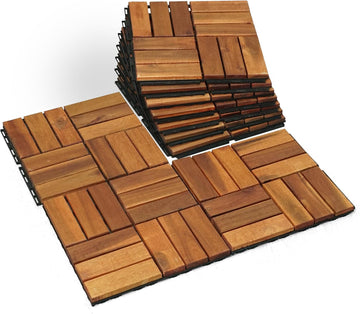 Wood Interlocking Deck Tiles - 12"x12" Indoor & Outdoor Flooring Tiles for Balcony, Backyard & Poolside, Weather & UV