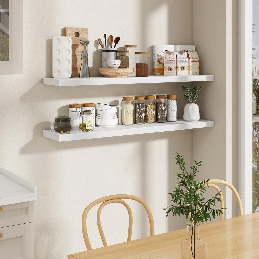 55 Inch Long Floating Shelves White, 9.3" Deep Floating Shelf 2 Pack