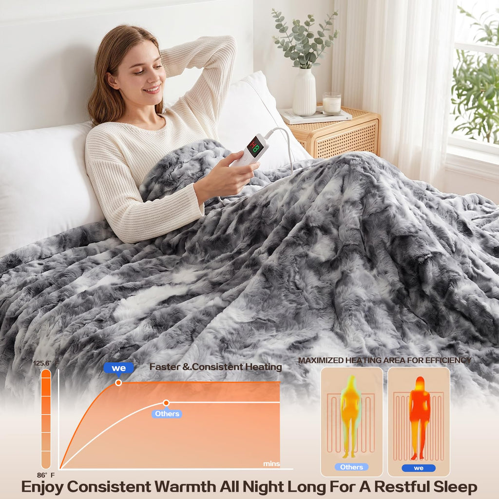 Electric Heated Blanket Throw Size 50"x60", Soft Sherpa Faux Fur Heating Blanket with 10 Adjustable Heat Settings