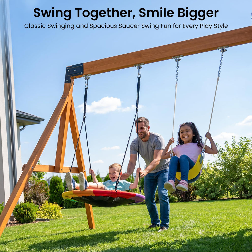 Wooden Swing Sets for Backyard, 12-in-1 Outdoor Playset