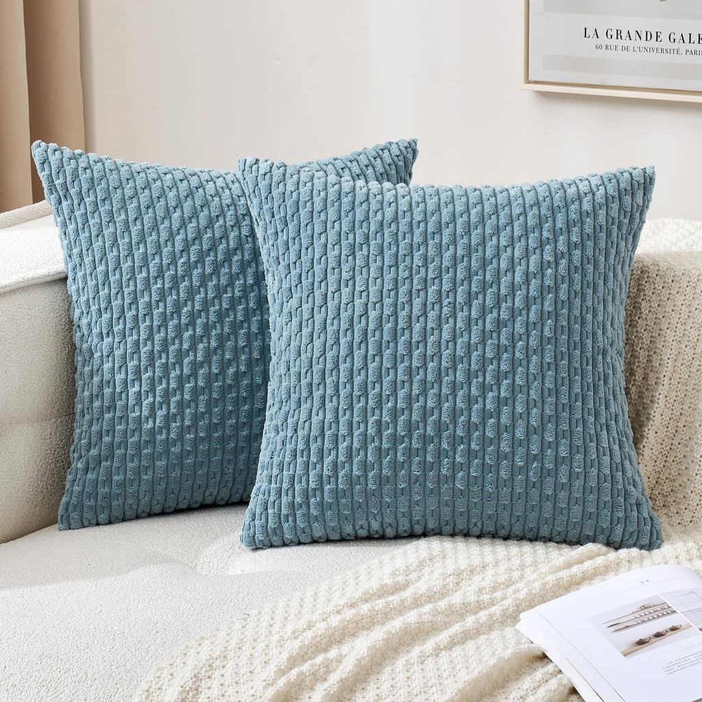 Decorative Throw Pillow Covers 20x20 Blue Grey Textured Corduroy