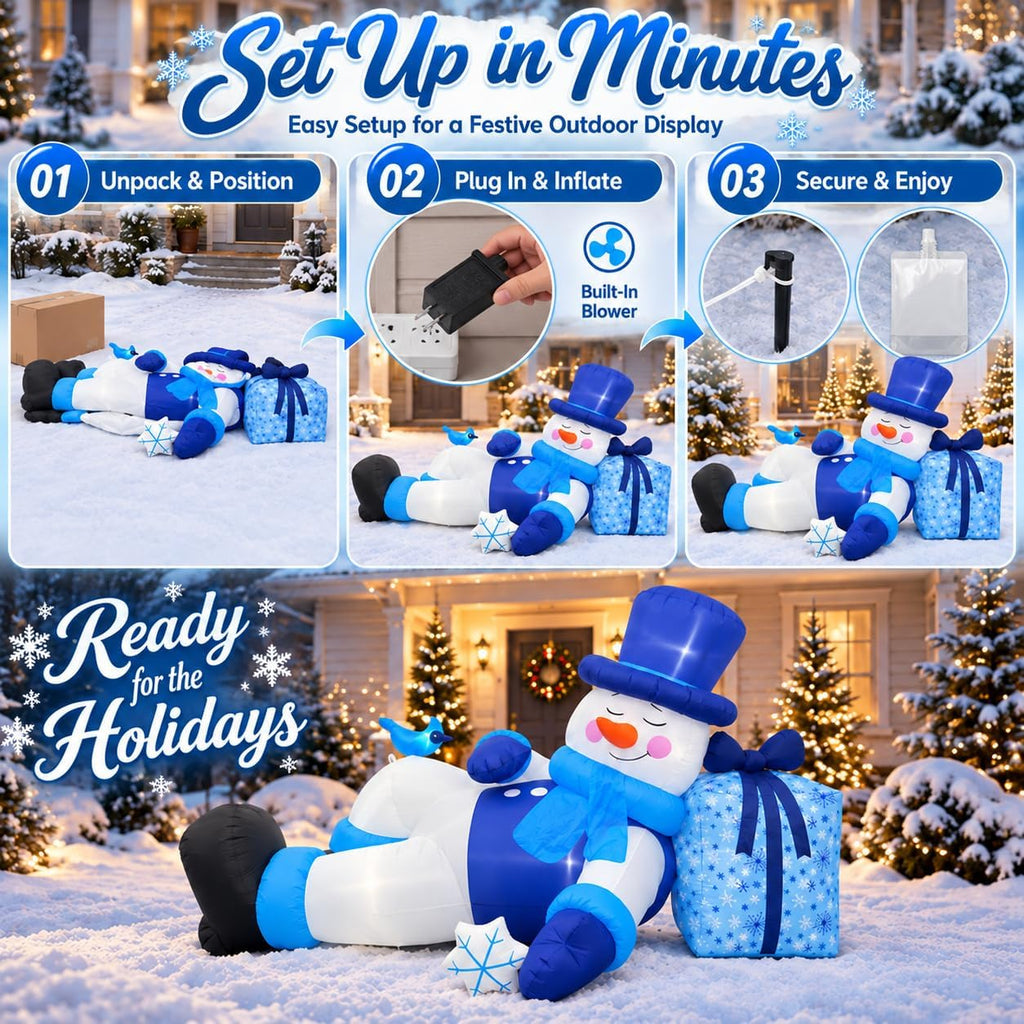 9.8FT Long Christmas Inflatable Reclining Snowman Outdoor Decorations