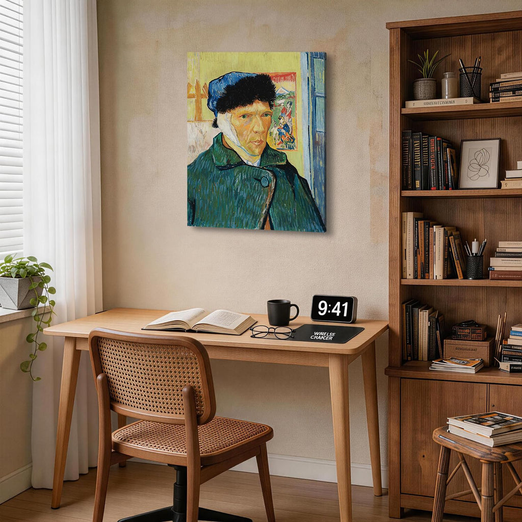 Self-Portrait with Bandaged Ear by Van Gogh - Canvas Wall Art Framed Oil Painting Reproduction, High-Definition