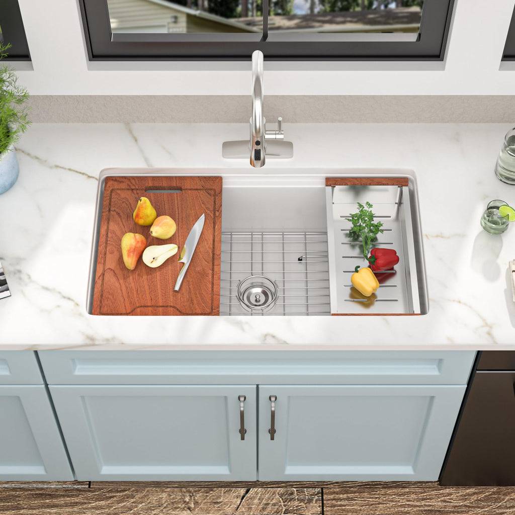 33"x19" White Undermount Sink Ledge Workstaion