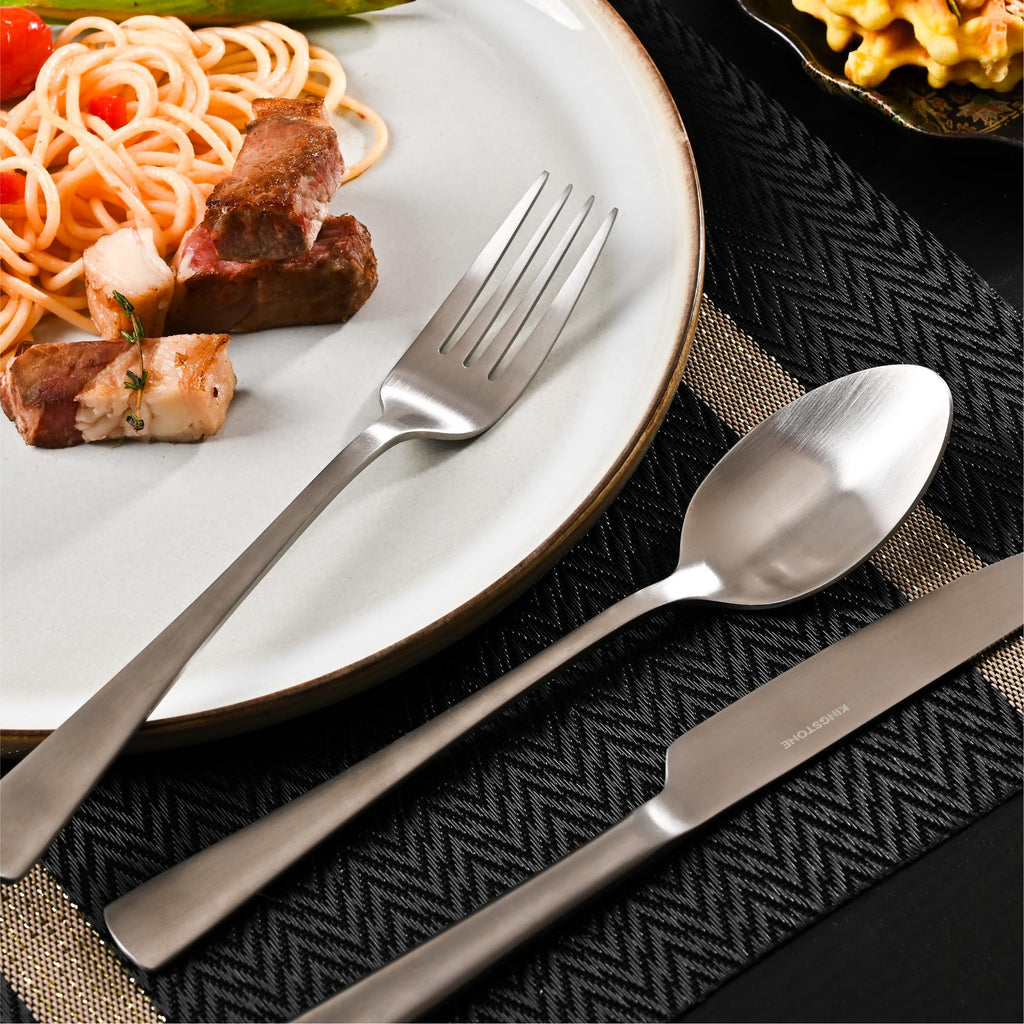 18/10 Flatware set for 4, 20 Piece Matte Stainless Steel Silverware Set