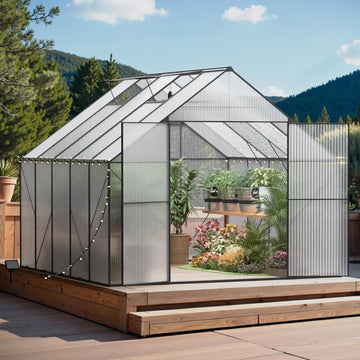 10x10 FT Greenhouse for Outdoors, Heavy-Duty Polycarbonate Greenhouse | Backyard Greenhouse Kit with Adjustable Roof