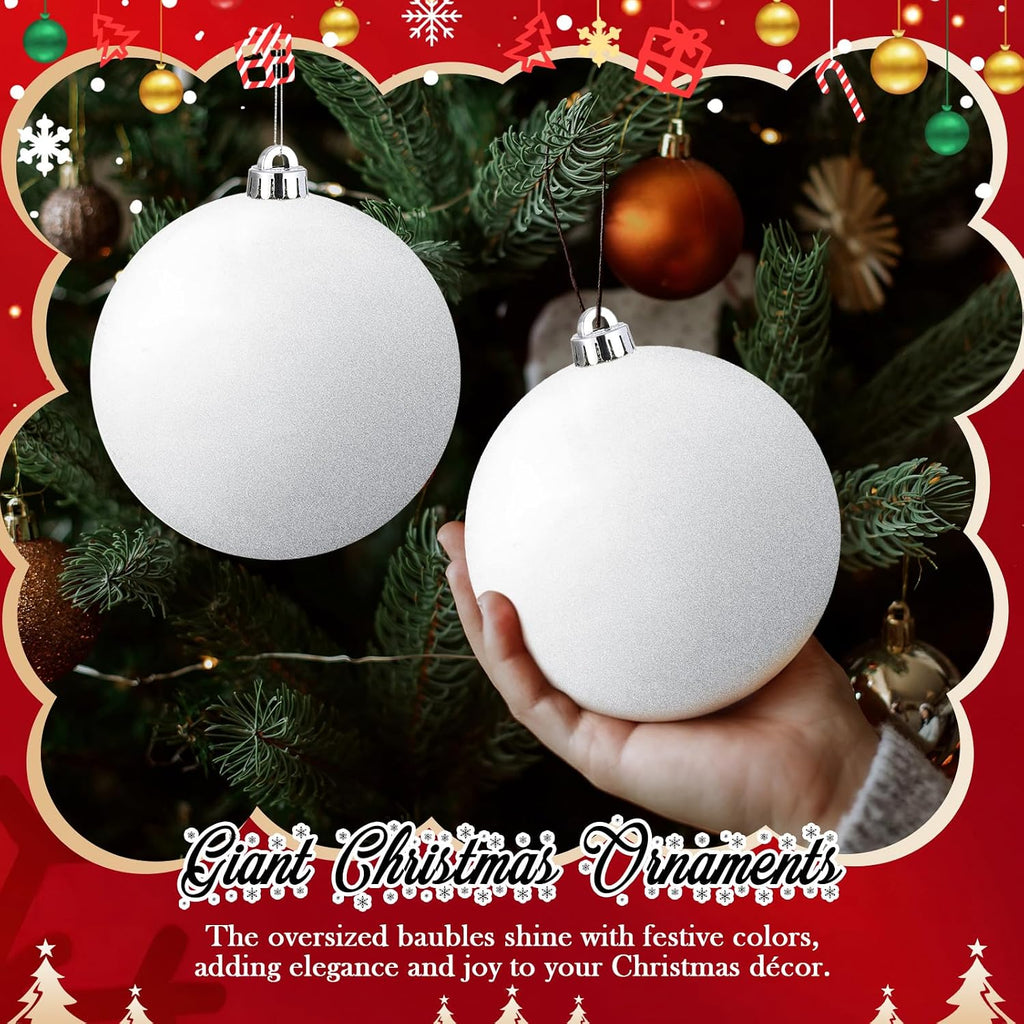 16 Pcs 6 Inch Large Glitter Christmas Ball Ornament, White