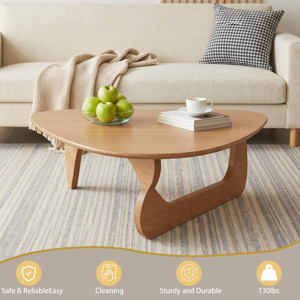 39" Coffee Table Mid Century Modern Center Table with Solid Wood Top, Natural