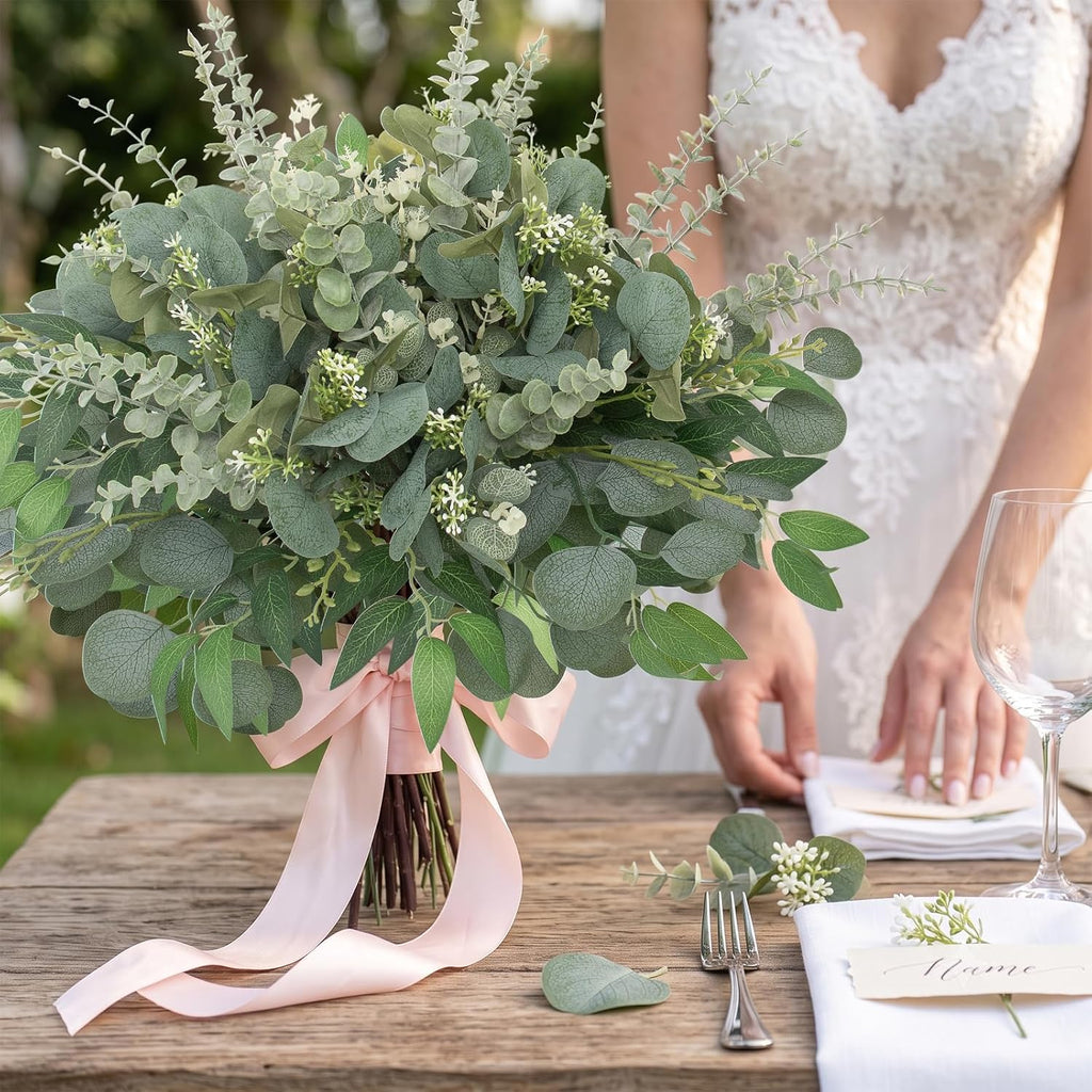 Artificial Mixed Eucalyptus Stems Bulk,5 Kinds Faux Greenery Silver Dollar Eucalyptus Leaves Picks for DIY - Set of 120