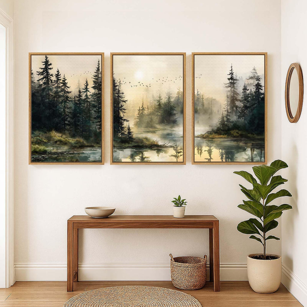 Large Framed Vintage Landscape 3 Piece Wall Art, 24x36 Inch