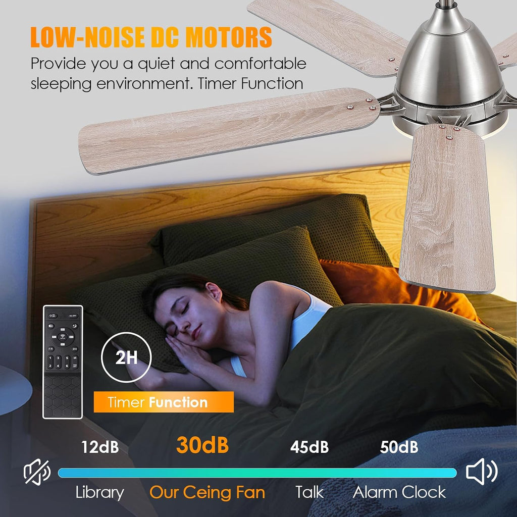 Ceiling Fans with Lights, 52 Inch Low Profile Ceiling Fan with Light and Remote Control,Reversible, 3CCT, Dimmable, Quiet, Brushed Nickel Ceiling Fan for Bedroom Indoor/Outdoor Use A101-B0D8BC4CC6