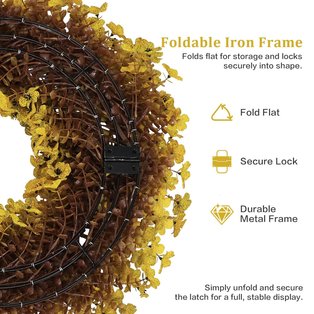 20" Yellow Fall Wreath for Front Door, Artificial Mums Autumn Wreath