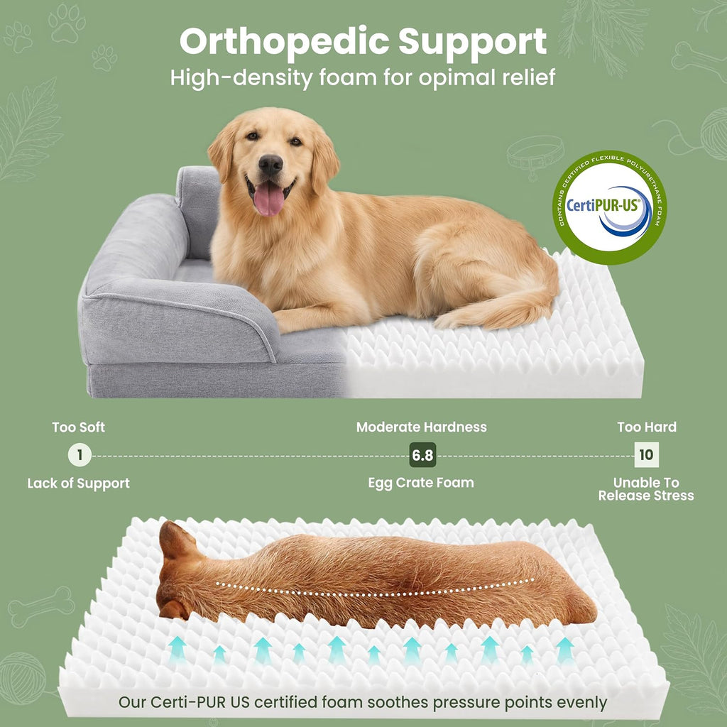 XL Orthopedic Dog Bed for Large Dogs, Removable Washable, Grey