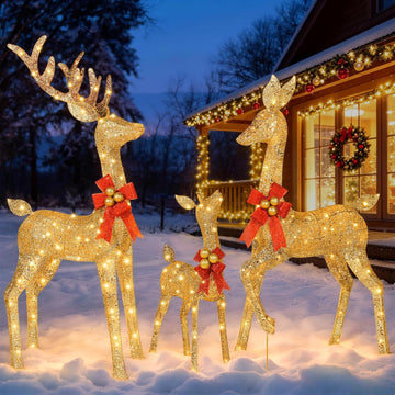 3-Piece Reindeer Outdoor Christmas Decoration, 5FT Large Lighted Christmas Deer Family Set, Outside Xmas Yard Lawn