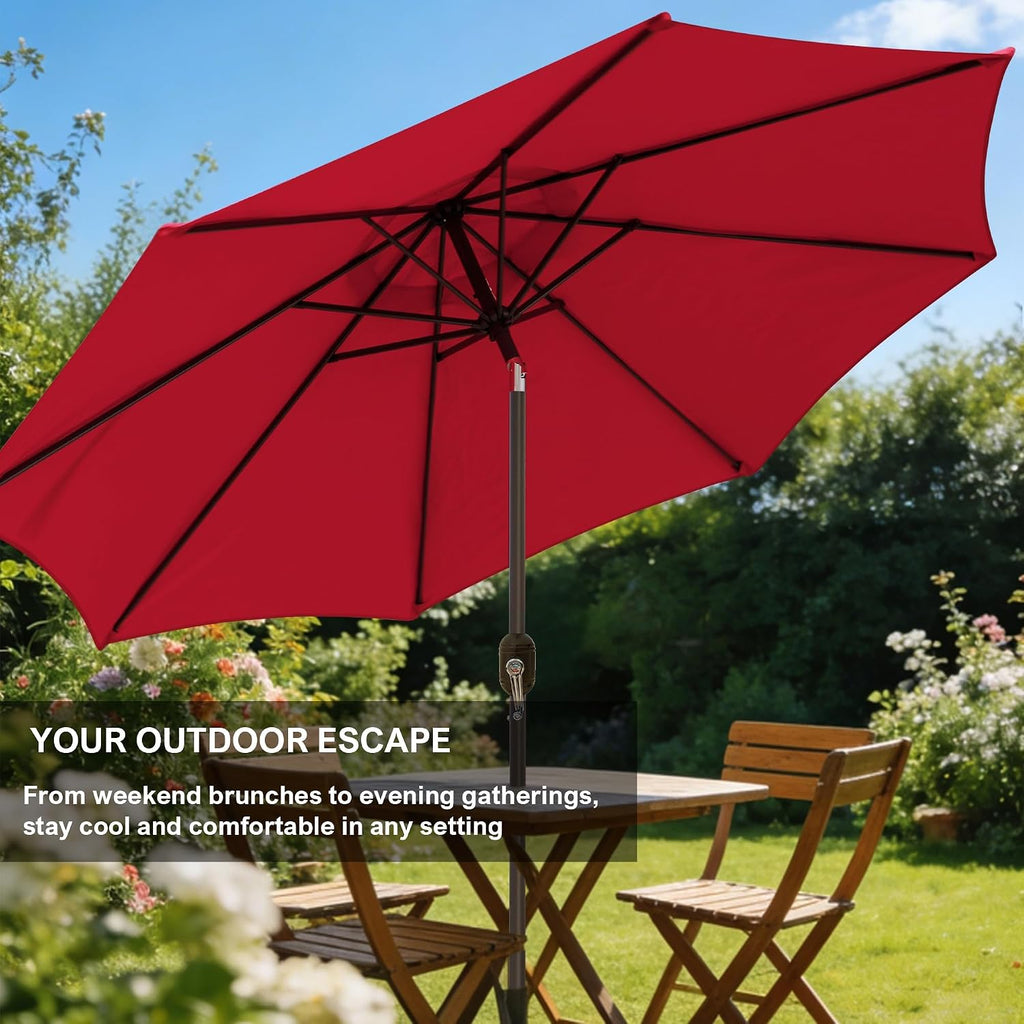 9' Outdoor Patio Umbrella, Outdoor Table Umbrella, Yard Umbrella, Market Umbrella with 8 Sturdy Ribs - RED