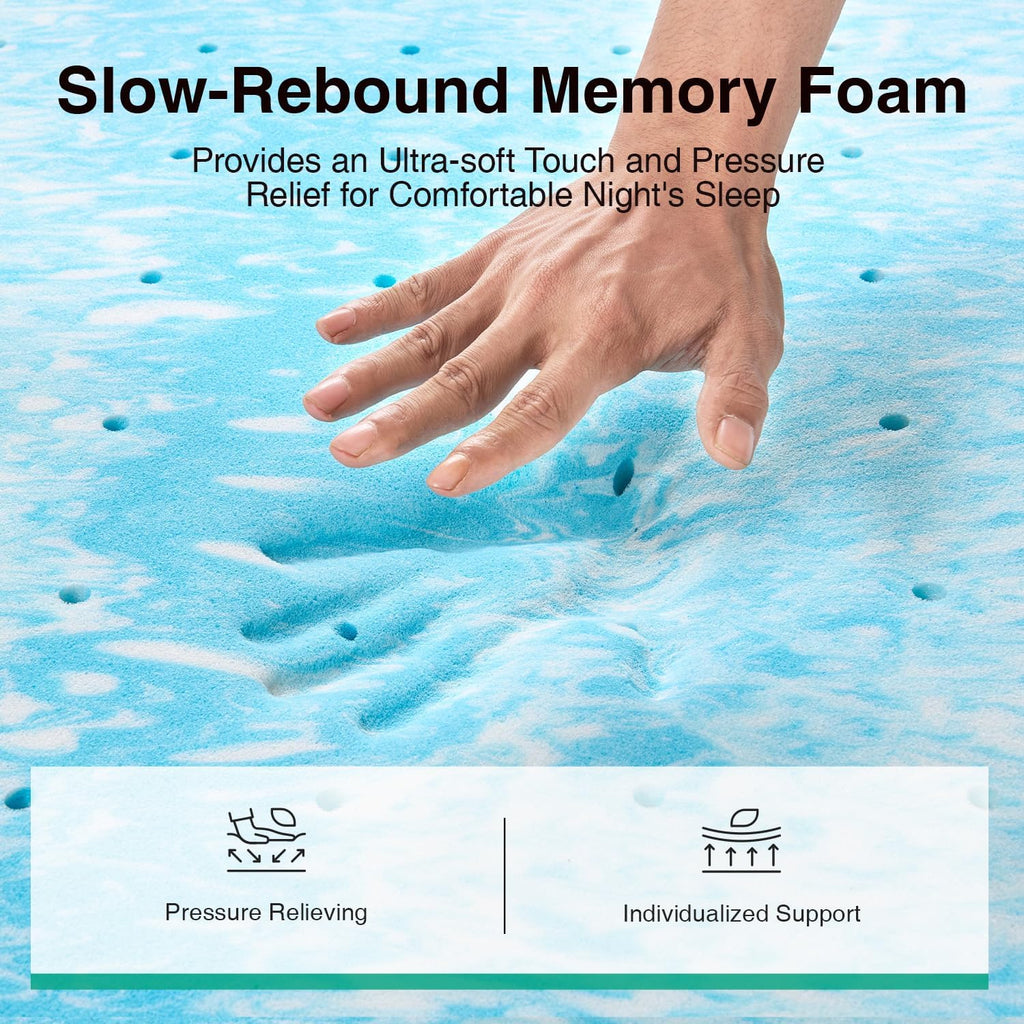 Mattress Topper Queen Size - 2 Inch Cooling Memory Foam Mattress Topper, Slow-Rebound Pressure Relief, Soft Comfort