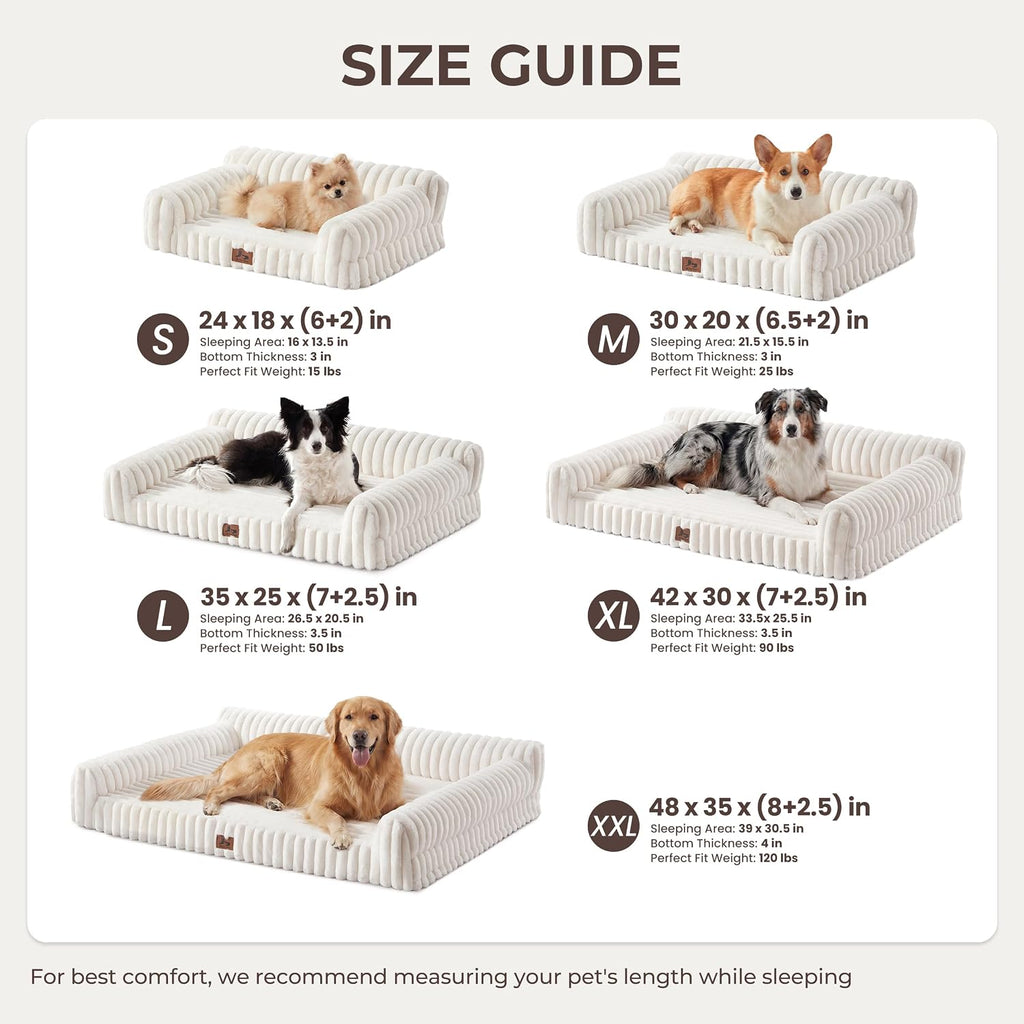 Orthopedic Dog Bed Large 35x25x9.5" Washable Cover Cream