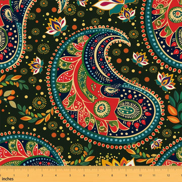 Paisley Fabric By The Yard, Boho Floral Upholstery Fabric, Retro Colorful Exotic Chic Flower Decorative Fabric