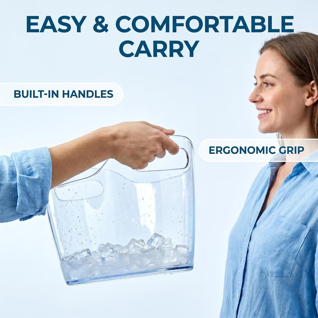 Extra Large 6.5L Clear Plastic Ice Bucket, 2 Pack Beverage Tubs with Scoops, for Champagne, Beer, Wine, Cocktails - Set of 2