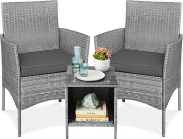 Best Choice Products 3-Piece Outdoor Wicker Conversation Bistro Set