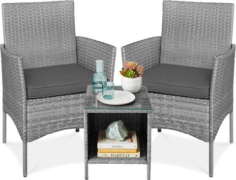 Best Choice Products 3-Piece Outdoor Wicker Conversation Bistro Set