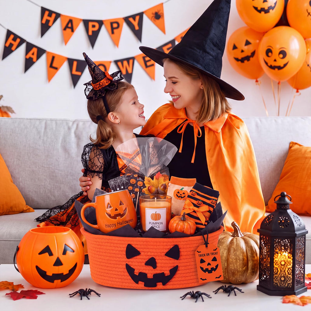 Halloween Woven Boo Basket Empty 15 x 11 x 6 Inch, Pumpkin