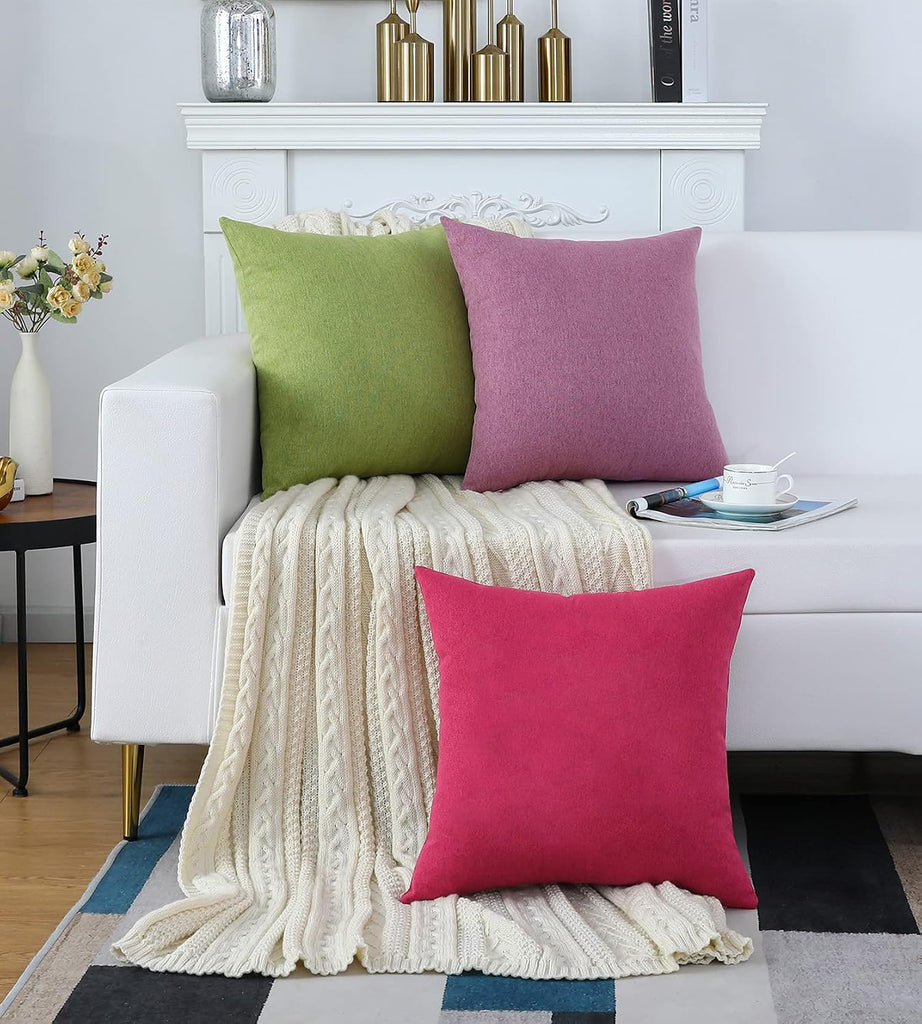 Decorative Burgundy Red Throw Pillow Covers Rustic Farmhouse Square Linen Burlap Soft Comfy Solid Cushion Couch