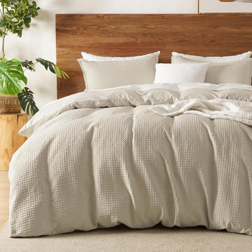 Waffle Weave Duvet Cover Set King,Soft Breathable 3pcs Comforter Cover Set with 2 Pillowcases,Textured Home Decor