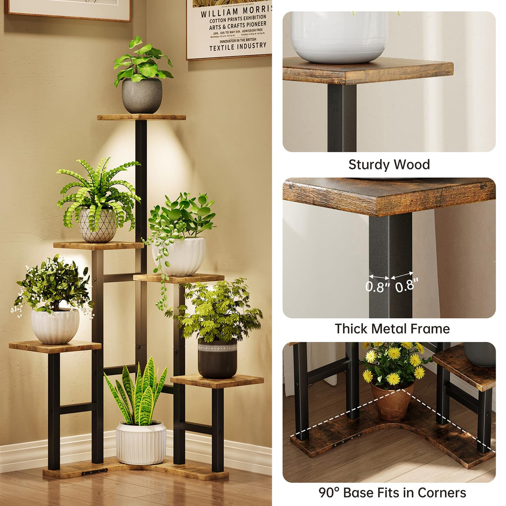 Corner Plant Stand Indoor with Grow Lights 6 Tiered Corner Plant Shelf