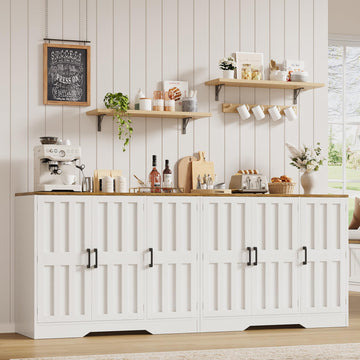 Modern Farmhouse Buffet Cabinet with Storage, 85" Large Sideboard Storage Cabinet with 6 Barn Doors, Coffee Liquor