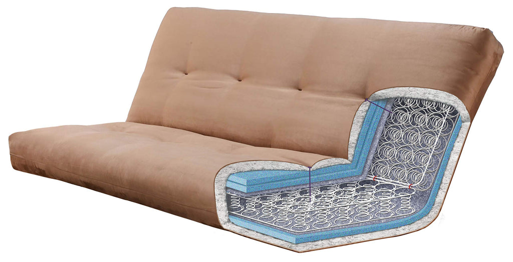 Cabin Lodge Log Futon Frame, Drawers w/up North Premium 8" Innerspring Mattress Sofa Bed Set Full Size (Sofa Frame &