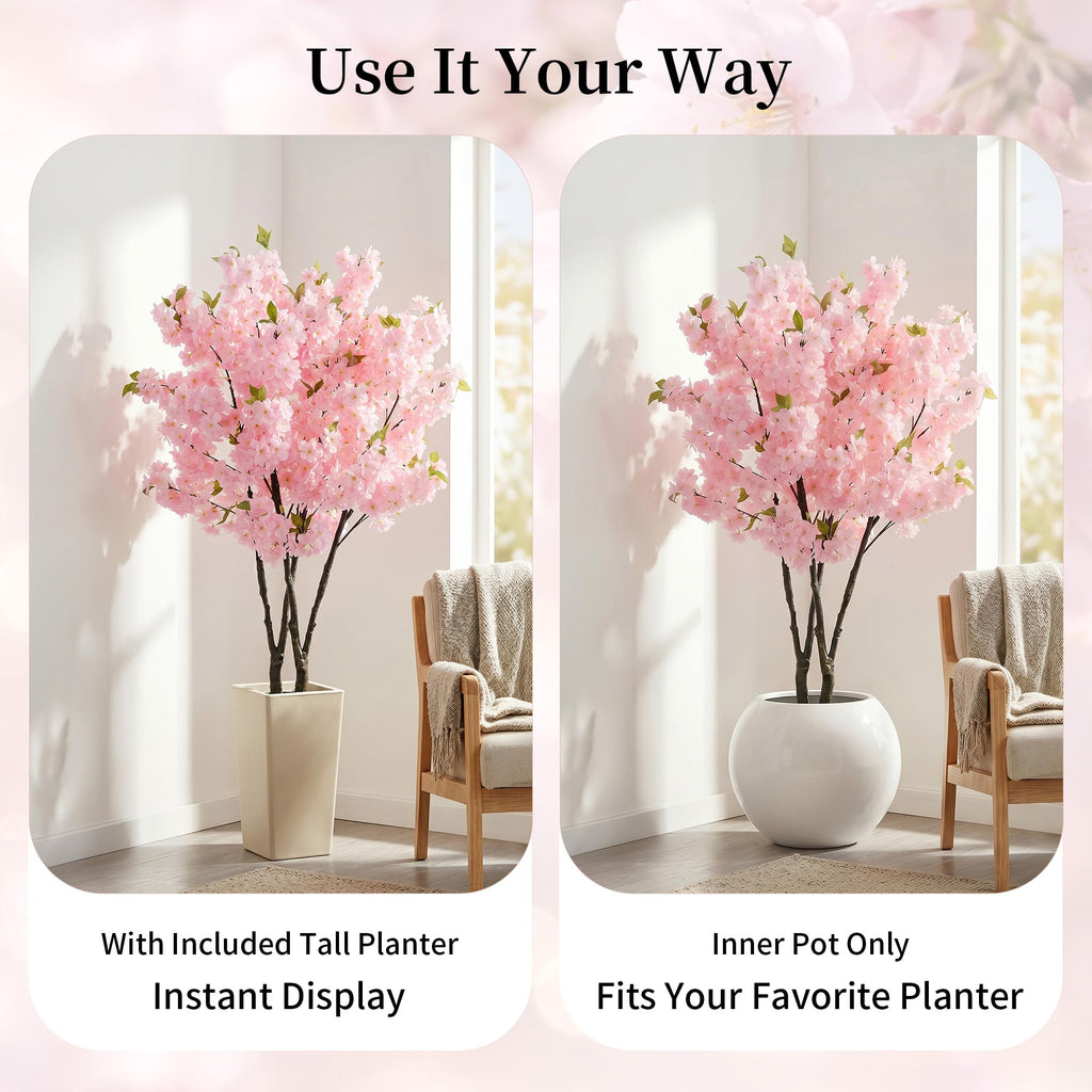 Artificial Cherry Blossom Tree for Porch, 5ft, Pink, with Planter