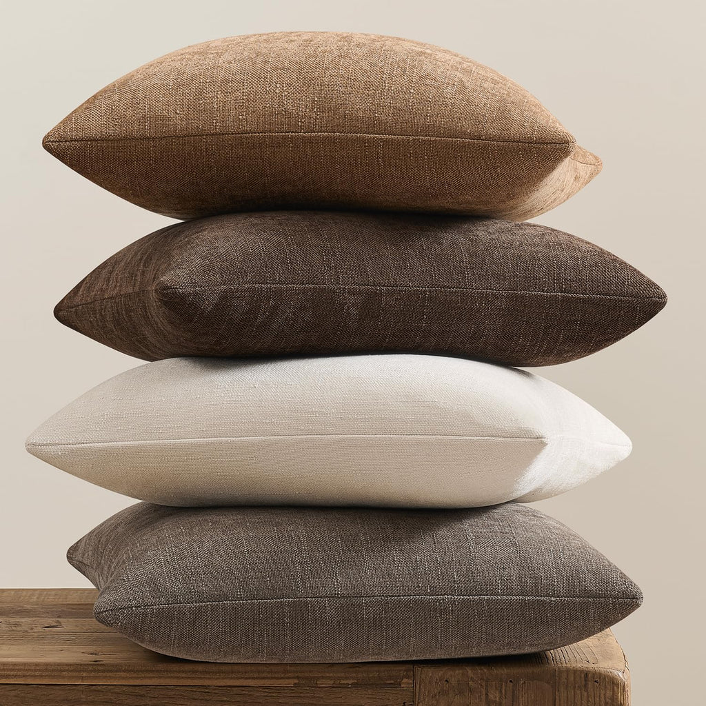 Pack of 4 Throw Pillow Covers 18x18 Inch Chenille Textured Neutral Brown Soft Pillow Covers Solid Decorative