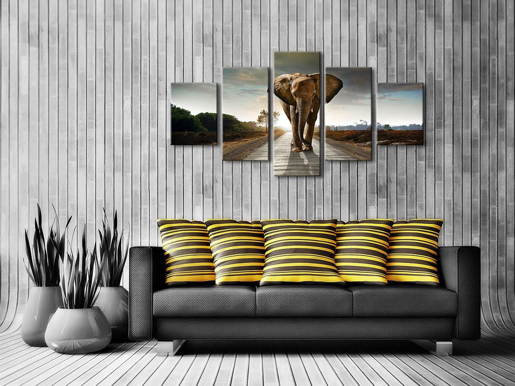 5 Panels Elephant Pictures Paintings on Canvas Prints Wall Art Bedroom Home Decorations Large Size Modern Stretched