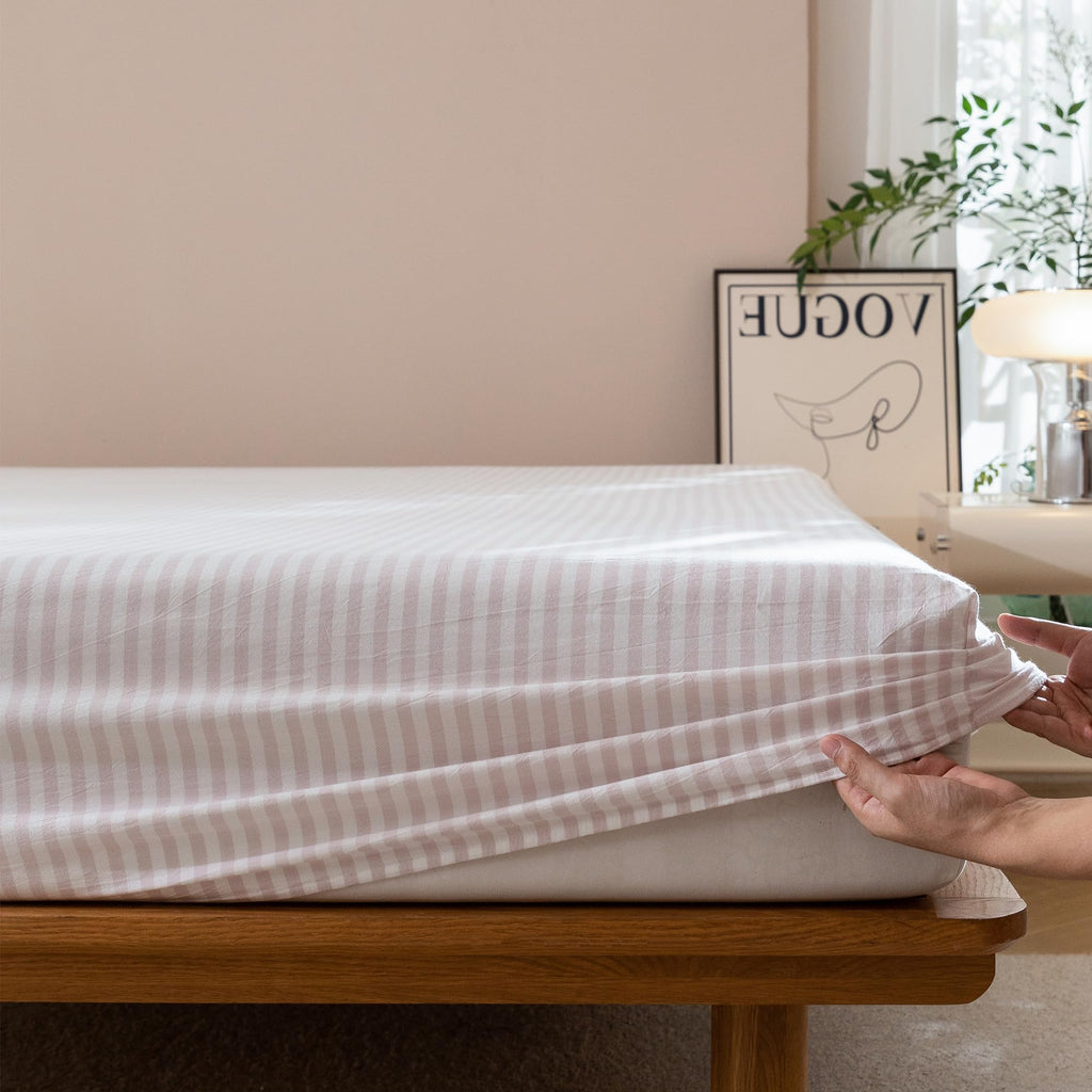 King Washed Cotton Sheet Set, 4-Piece, Linen-Like Stripe