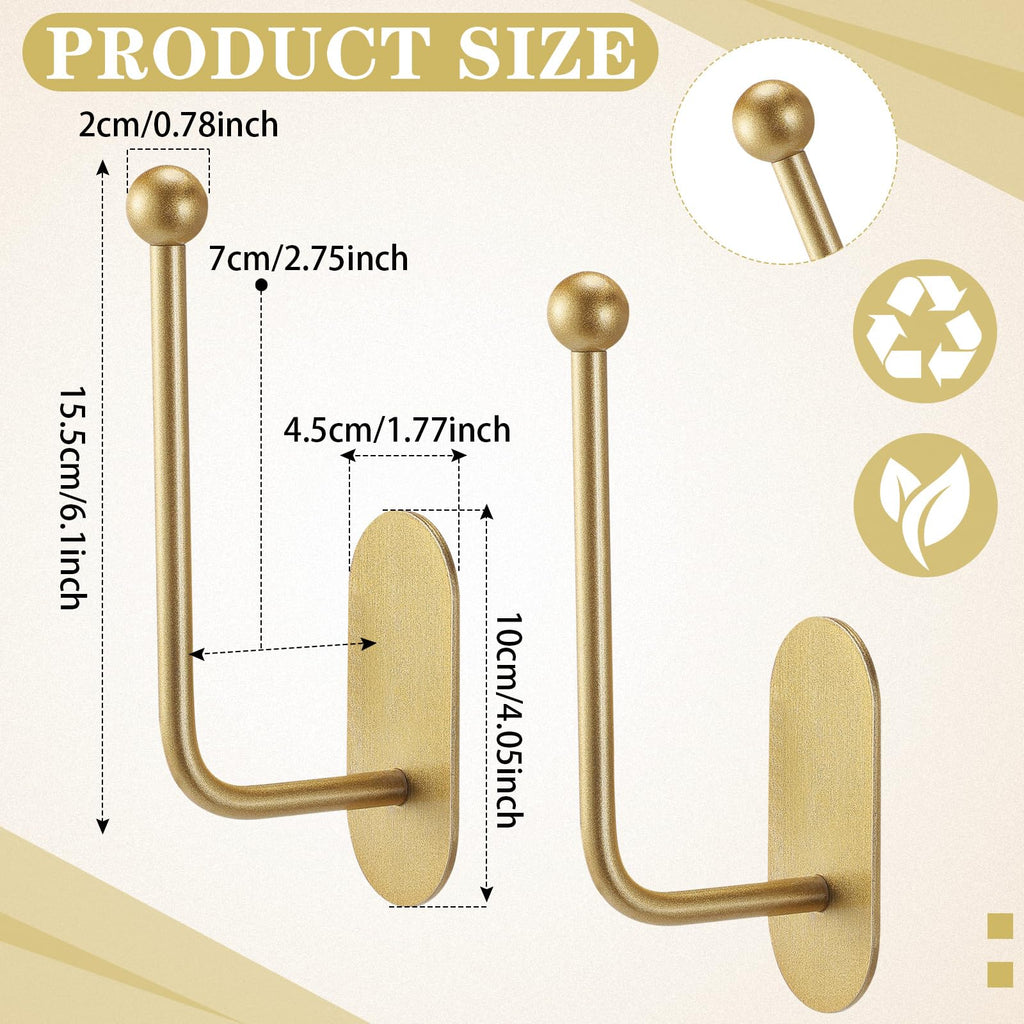 Adhesive Curtain Holdbacks No Drill Window Hook,Gold - 4 Pcs