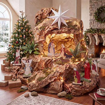 Nativity Scene Wall Decor Kit, 13 Wooden Figures with LED Lights