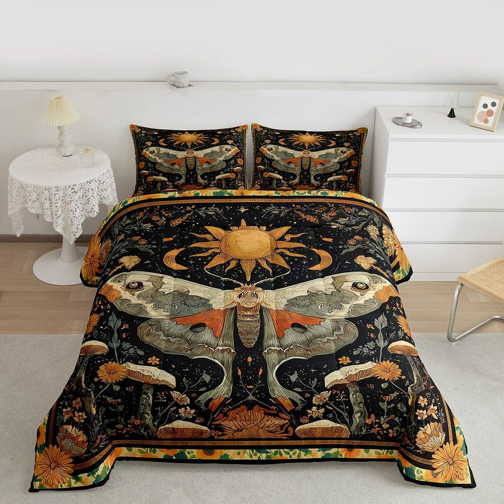 Mystical Luna Moth King Size Comforter Set, for Boho Room Decor