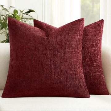 Christmas Couch Pillow Covers Textured Chenille 20x20 Burgundy - Set of 2
