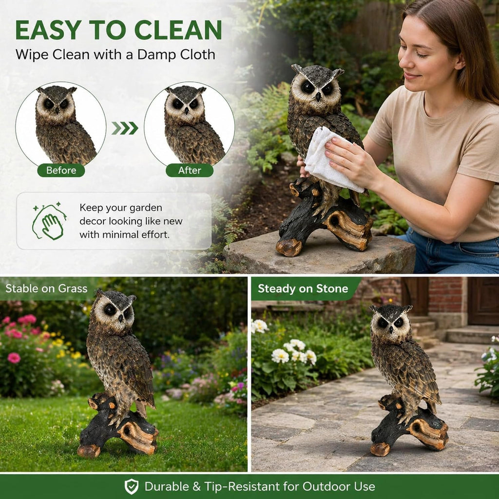 18.98" Realistic Owl Garden Statue, Large Hand-Painted Resin Owl Decor, Weather-Resistant Outdoor Sculpture Lawn Yard