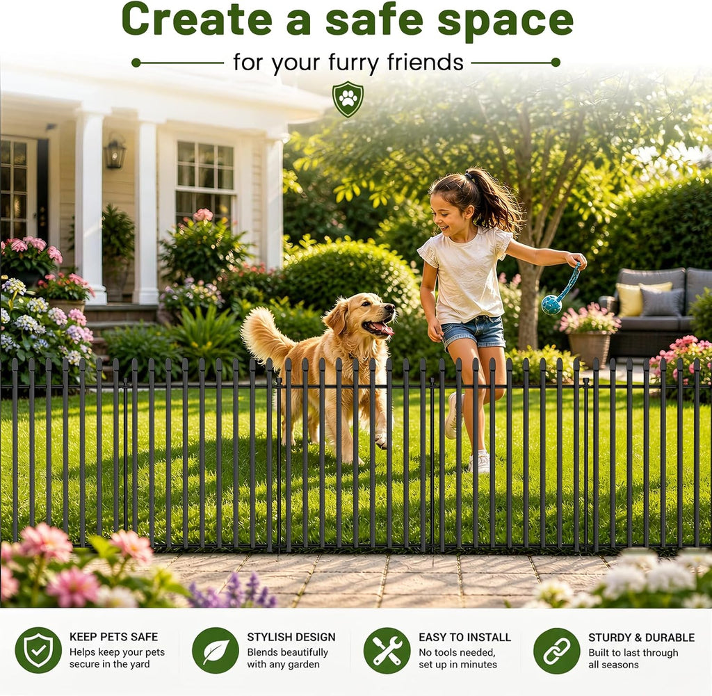 10 Panels No Dig Decorative Garden Fence with Gate, 40in(H) × 22ft(L) Heavy-Duty Rustproof Metal Panels, Outdoor Dog