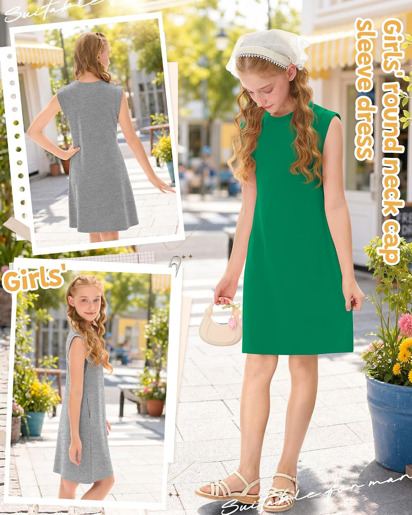 2 Pack Girls Cap Sleeve Pocket Dresses