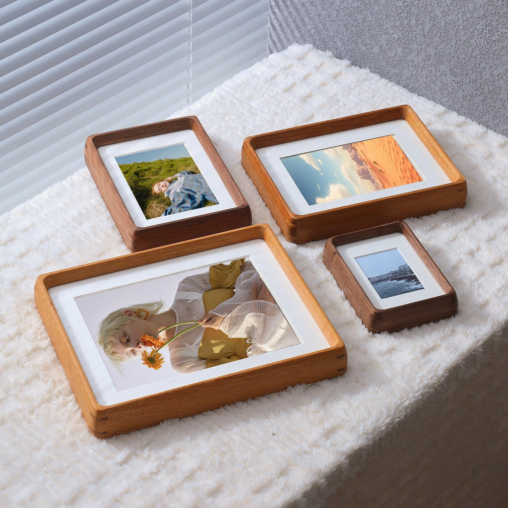 8x10 Picture Frame with 5x7/6x8 Mat - Solid Teak Wood Farmhouse Frame, Wall & Tabletop Display for Vintage Portraits
