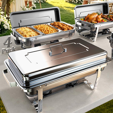 11Qt Chafing Dishes for Buffet, No Any Screws, 4 Pack, Silver