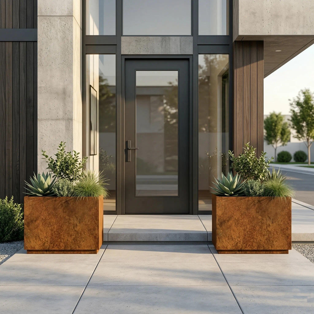 Corten Steel Planters Outdoor, Large Metal Rectangular Planter Box