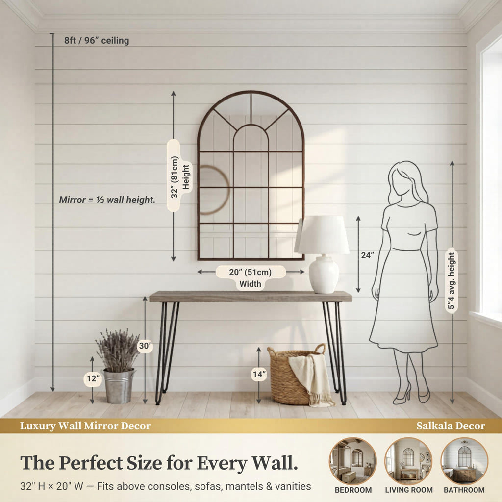Arched Window Mirror | Farmhouse Decorative Wall Mirrors Vanity, Fireplace Mantel | Window Pane Mirror Wall Decor