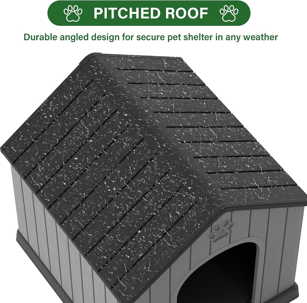 Large Dog House for Outdoor & Indoor, Waterproof Puppy Shelter with Air Vents & Elevated Floor, Easy Assemble Sturdy