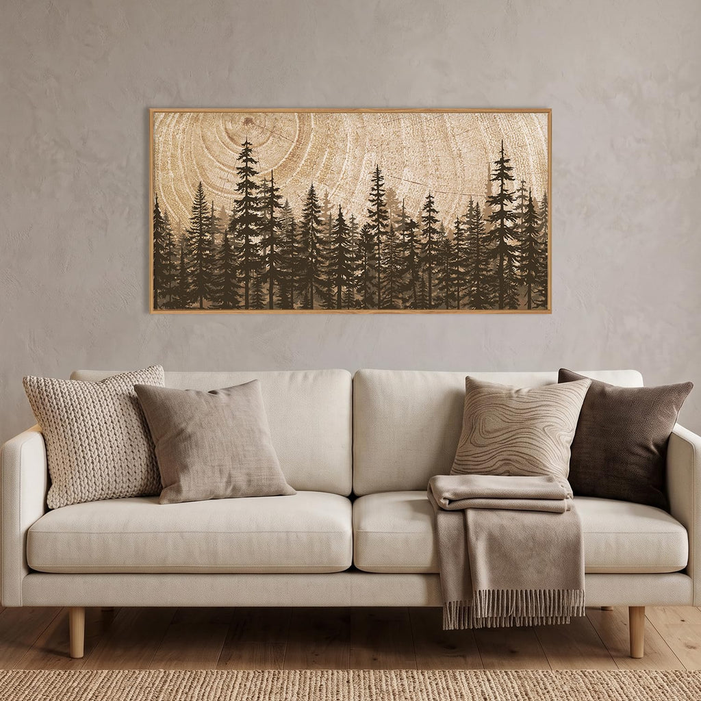 Rustic Pine Tree Forest Framed Canvas Wall Art Set-40"x20"x1