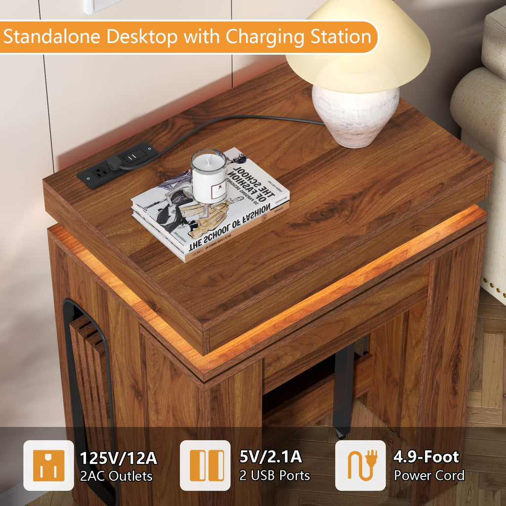 Dining Table with Charging Station, Convertible Folding Console Table for 6-8 People, Space-Saving Dining Table with