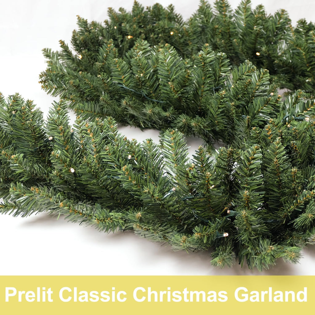 Christmas Garland 18 Ft by 12 Inch Prelit Fraser Fir Xmas Garland with 100 LED Lights, Lush and Classics Green Style